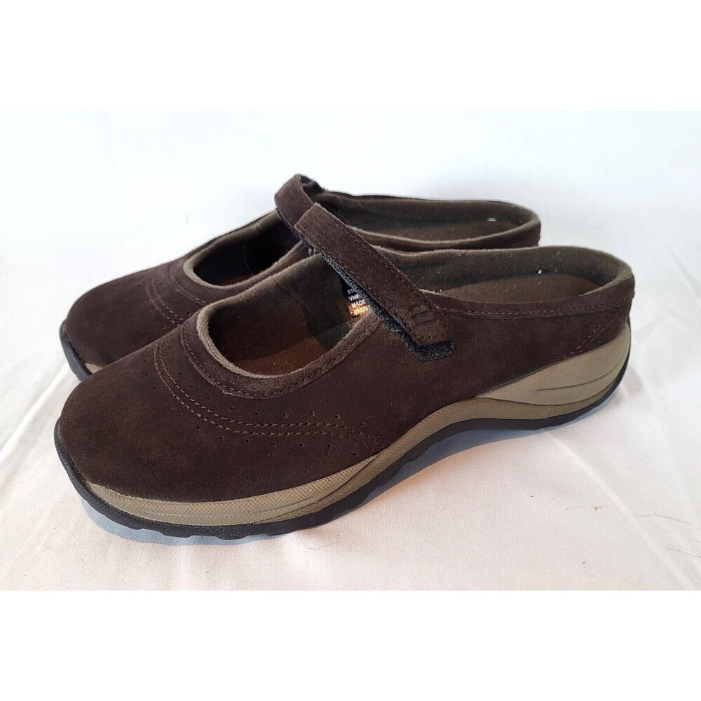 LL Bean Mary Jane Shoes Suede Brown Womens 9 Wide Comfort Walking
